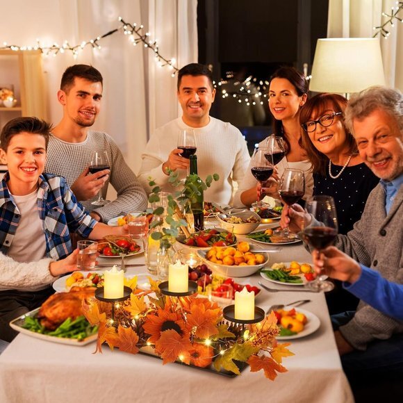 Harvest Centerpiece Thanksgiving Candle‎ Holders with 3 LED Candles and 1 String - Picture 3 of 7
